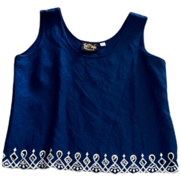 VTG Bob Mackie Wearable Art M Linen Blend Twinset Embroidery Cutouts Blue #235H - Picture 6 of 8